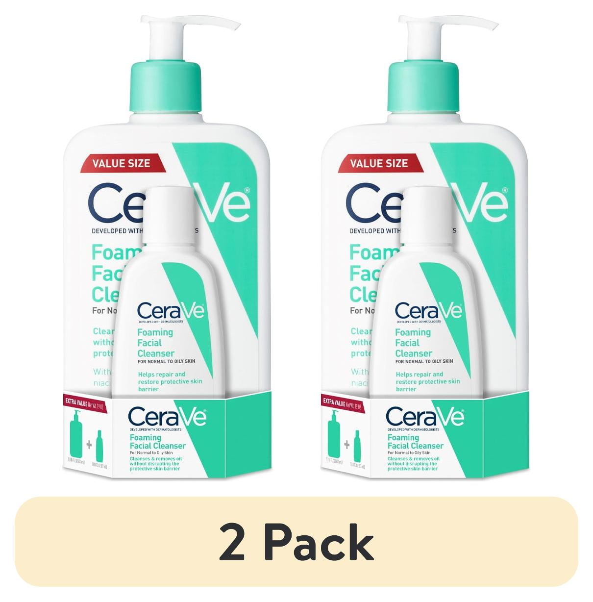 2 pack) CeraVe Foaming Facial Cleanser, Daily Face Wash for Normal