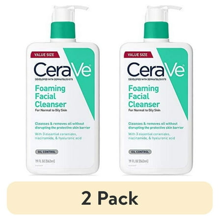 (2 pack) CeraVe Foaming Facial Cleanser | Makeup Remover and Daily Face Wash for Oily Skin | 19 Fluid Ounce