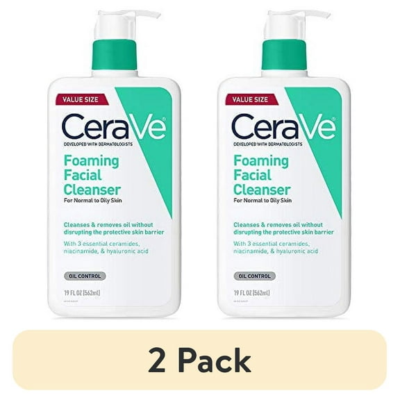 (2 pack) CeraVe Foaming Facial Cleanser | Makeup Remover and Daily Face Wash for Oily Skin | 19 Fluid Ounce