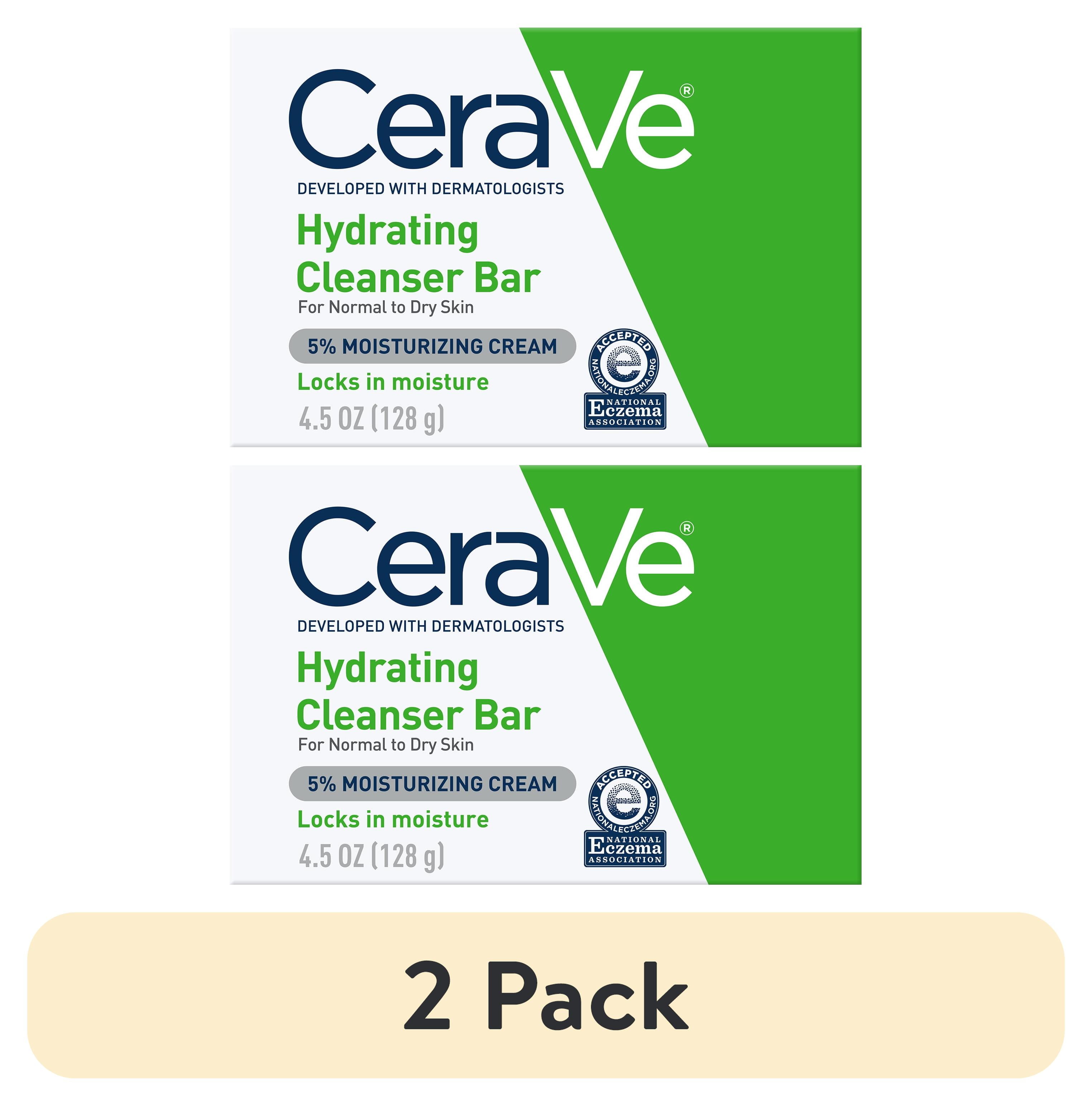 2 pack CeraVe Hydrating Cleansing Bar for Face and Body for Normal to Dry Skin, 4.5 oz