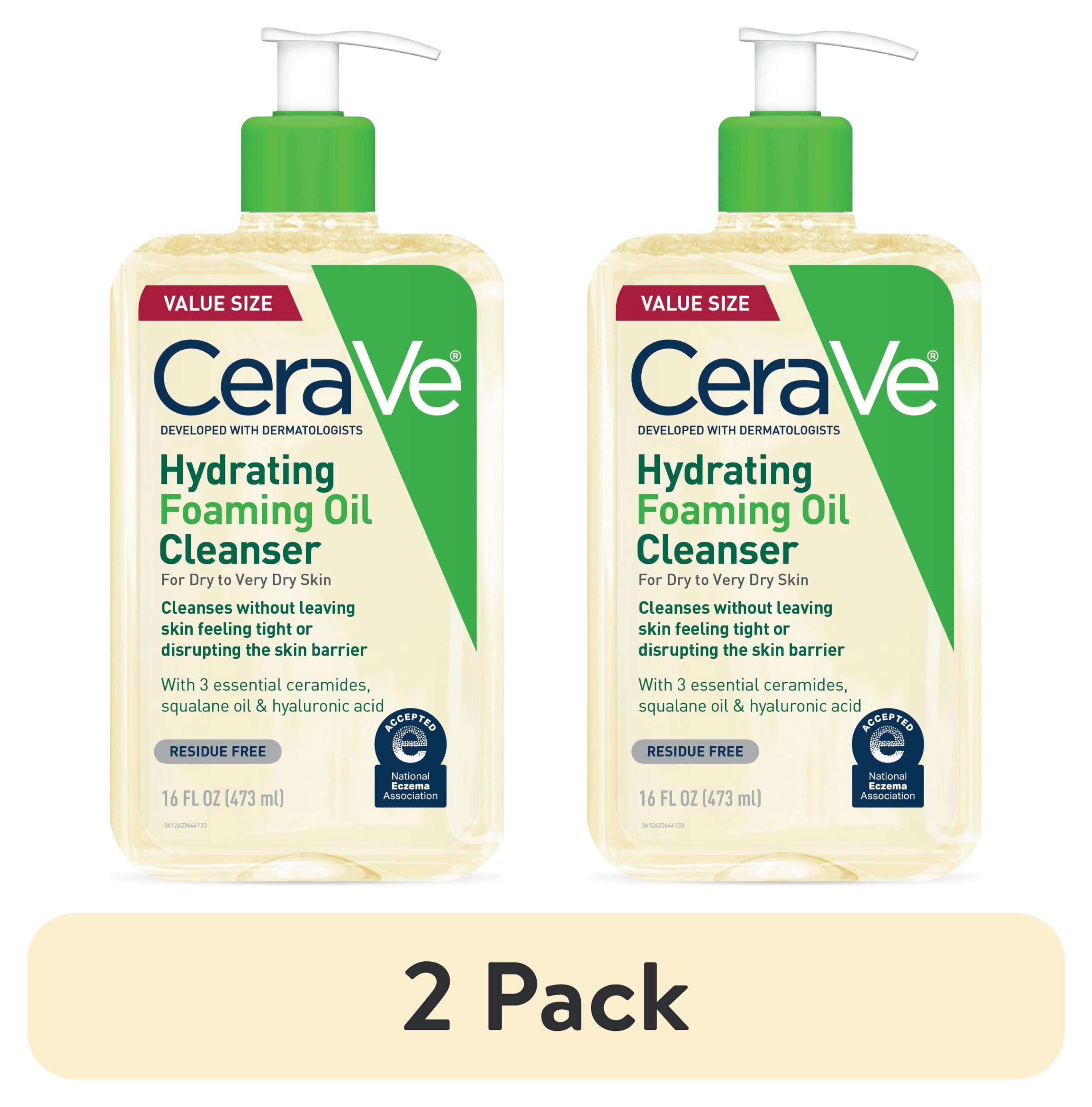 (2 pack) CeraVe Facial Cleanser Foaming Oil for Dry to Very Dry Skin with Hyaluronic Acid Ceramides 16 fl oz