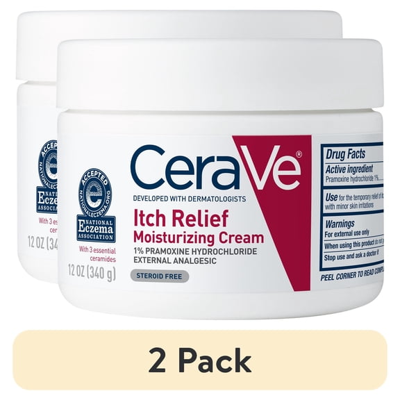 (2 pack) CeraVe Itch Relief Moisturizing Cream Body Lotion, Steroid-Free Treatment for Dry & Itchy Skin 12 oz
