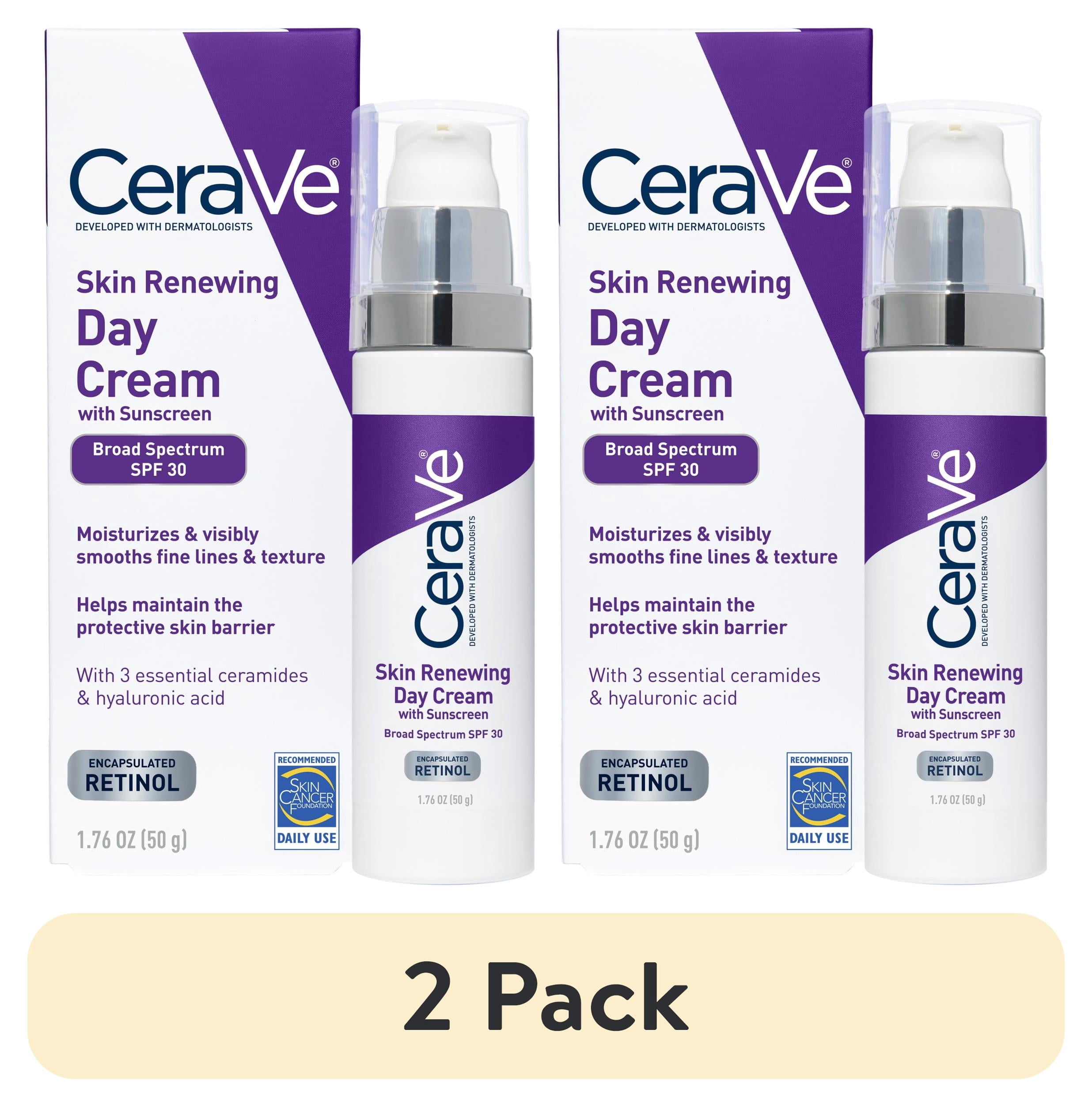 (2 pack) CeraVe Skin Renewing Day Cream with Sunscreen SPF 30 Facial Moisturizer 1.76 fl oz
