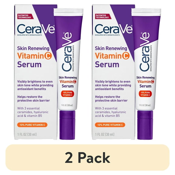 (2 pack) CeraVe Skin Renewing Vitamin C Serum, Brightening Antioxidant Serum for Dull Skin, 1 fl oz