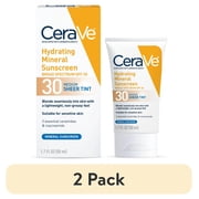 (2 pack) CeraVe Sunscreen Tinted Hydrating 100% Mineral Broad-Spectrum Lotion SPF 30 for Face with Sheer Tint