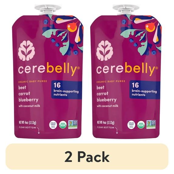 (2 pack) Cerebelly Organic Stage 2 Beet Carrot Blueberry with Coconut Milk Baby Food, 4 oz Puree