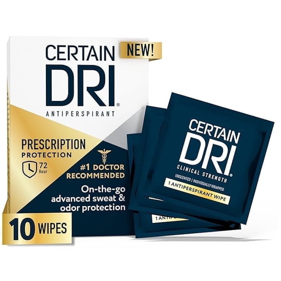 (2 pack) Certain Dri Antiperspirant Wipes for Excessive Sweating & Hyperhidrosis 72HR Clinical Strength Odor & Perspiration Protection, Travel-Friendly, Dermatologist Recommended, (10 Count)
