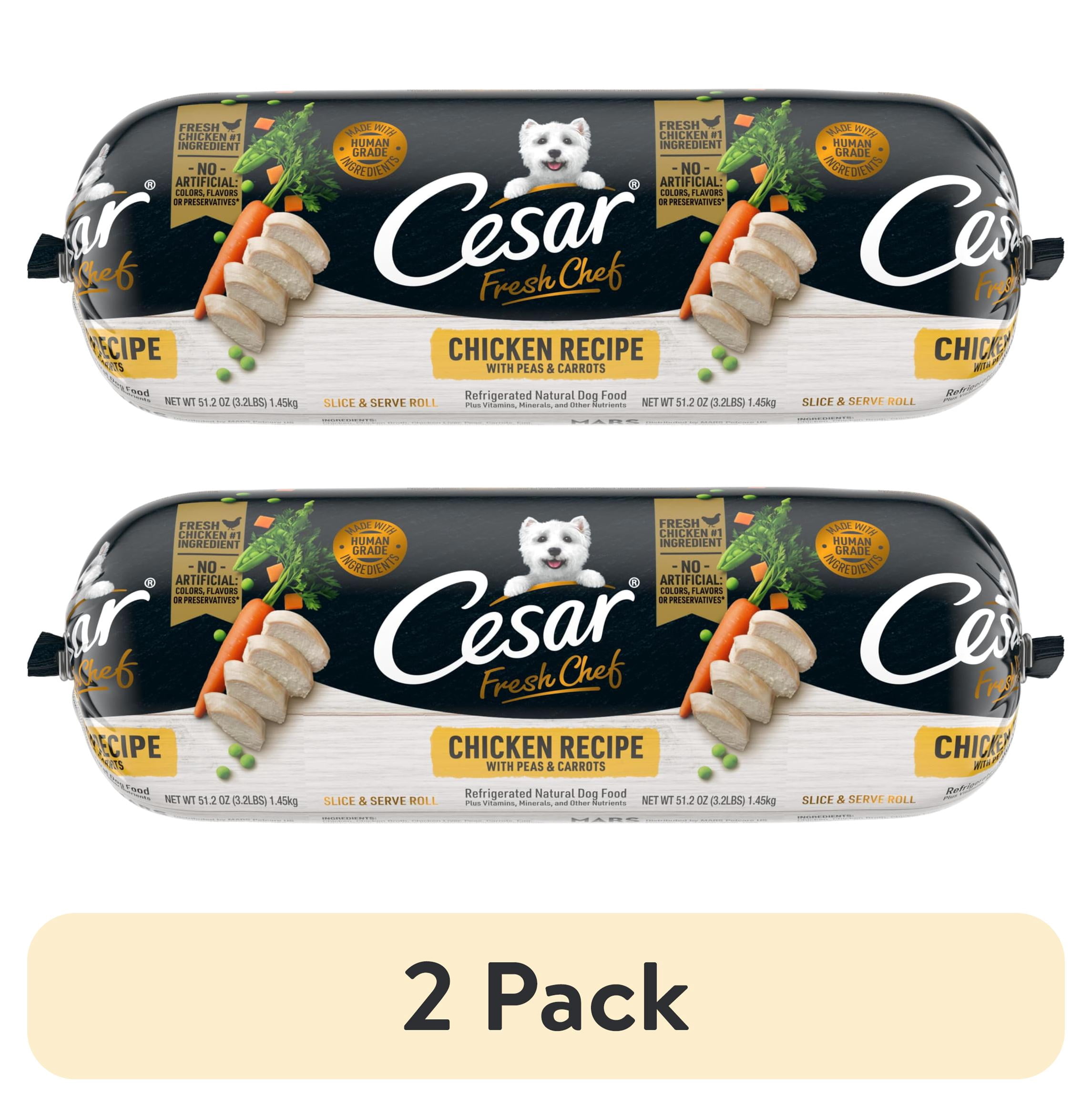 (2 pack) Cesar Fresh Chef Chicken With Peas & Carrots Wet Dog Food For Adult Dogs, 3.2 Lb Roll