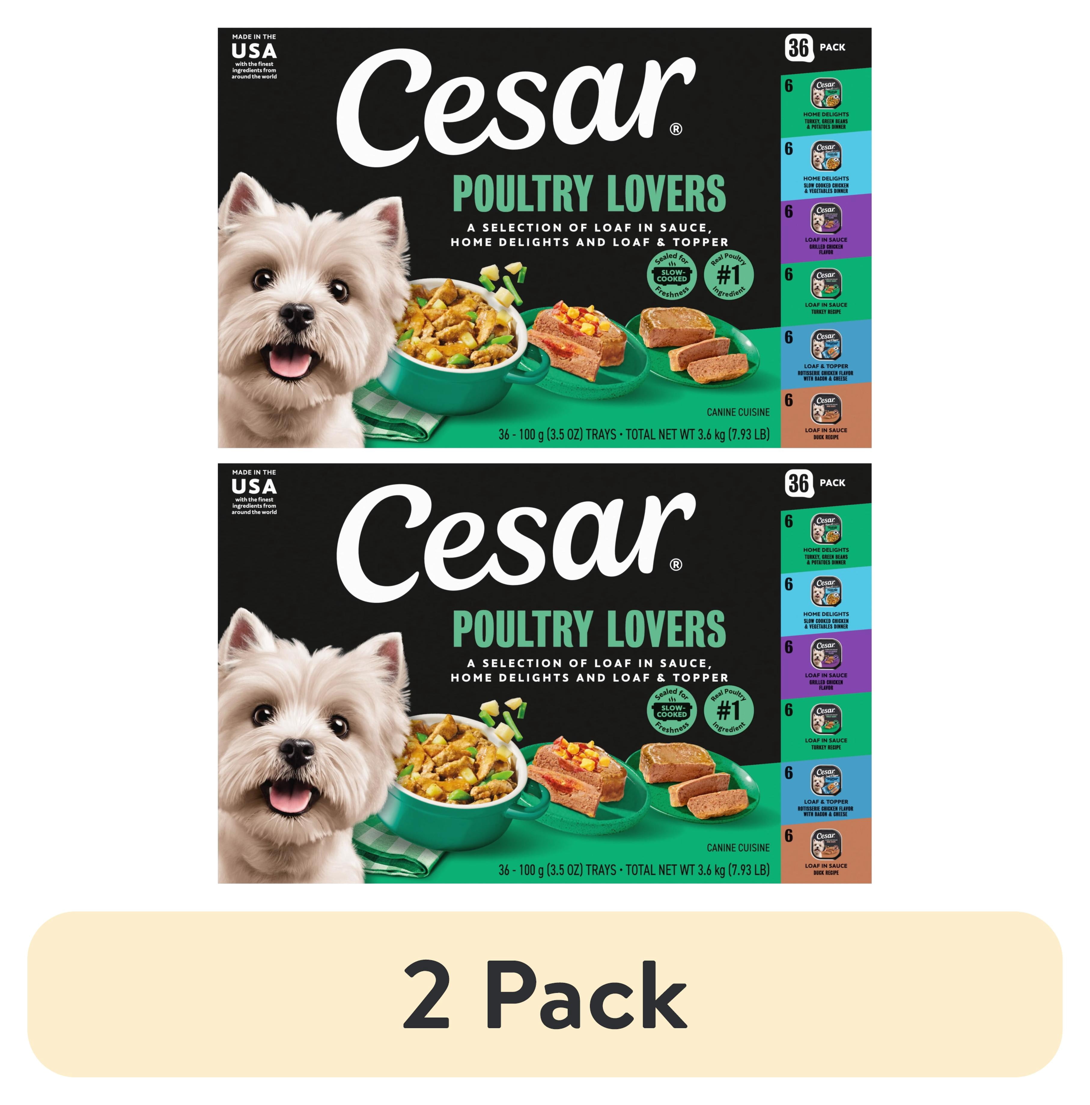 (2 pack) Cesar Poultry Lovers Variety Pack Chicken, Turkey Or Duck, Wet Dog Food, 3.5 Oz Trays (36 Ct)