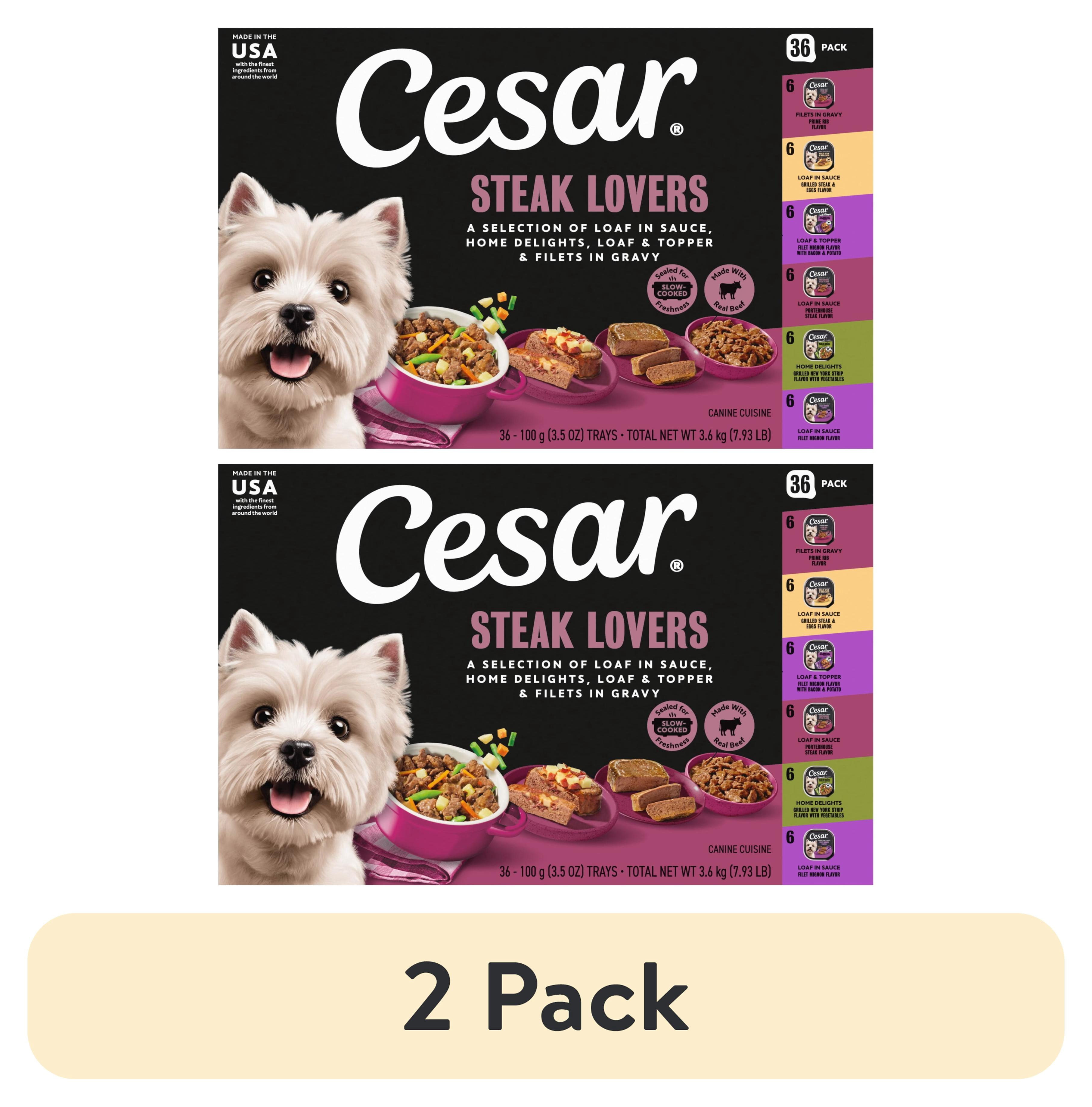 (2 pack) Cesar Wet Dog Food Steak Lovers Variety Pack, Real Meat Wet Food for Dogs, 36 Count