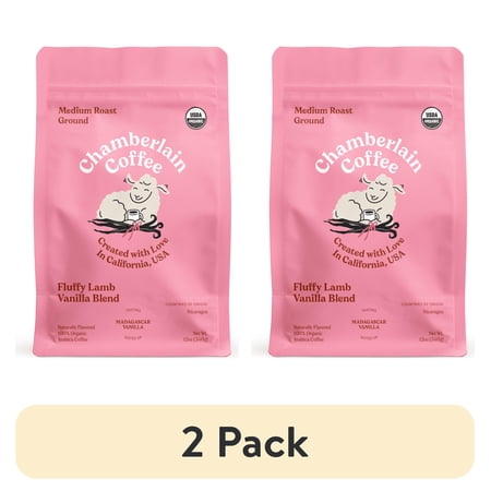 (2 pack) Chamberlain Coffee, Fluffy Lamb Vanilla Medium Roast Grounds Bag, 12 oz