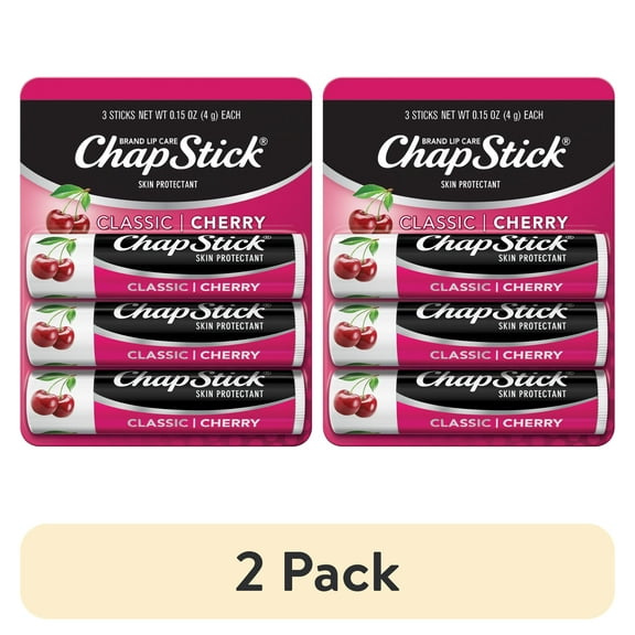 (2 pack) ChapStick Classic Cherry Flavored Skin Protectant Lip Balm Tube, 0.15 oz, 3 Pack