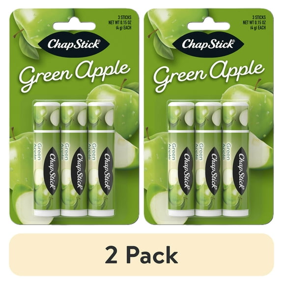 (2 pack) ChapStick Green Apple Flavored Lip Balm, Paraben Free, 0.15 oz, 3 Pack