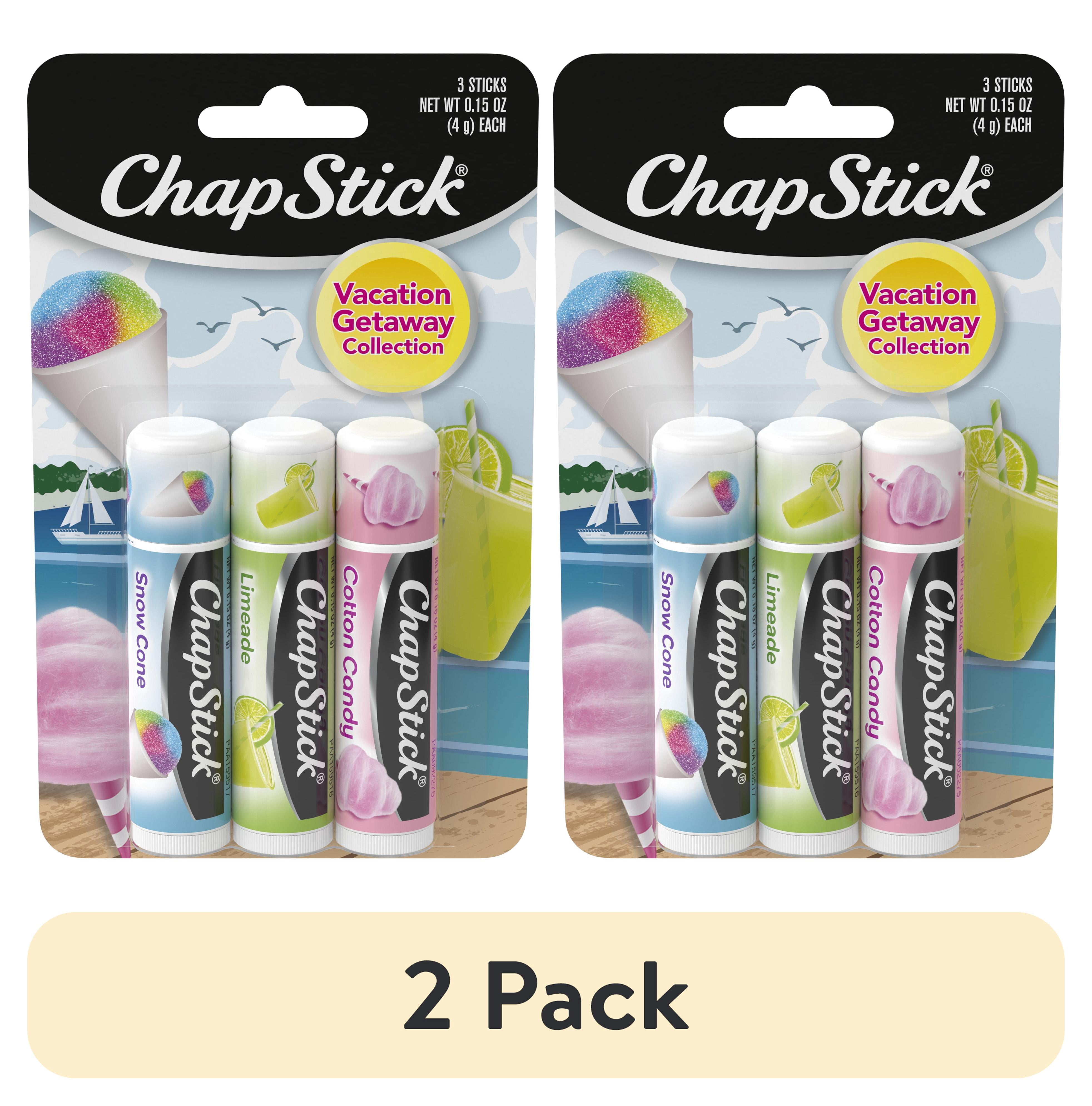 (2 pack) ChapStick Lip Care Set, Vacation Getaway Collection 3-Pack – Snow Cone, Limeade, Cotton Candy Lip Balm, 0.15 Oz Ea