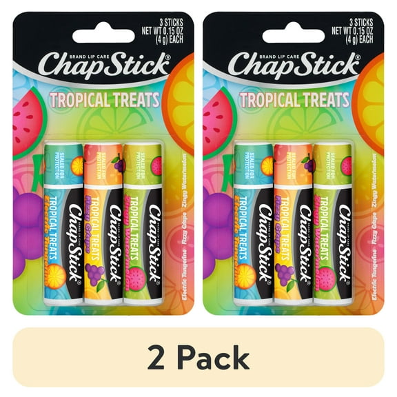 (2 pack) ChapStick Tropical Treats Flavored Lip Balm, Watermelon, Tangerine & Grape, 3 Pack