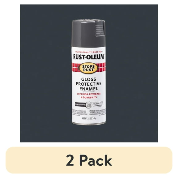 (2 pack) Charcoal Gray, Rust-Oleum Stops Rust Protective Enamel Gloss Spray Paint-7784830, 12 oz
