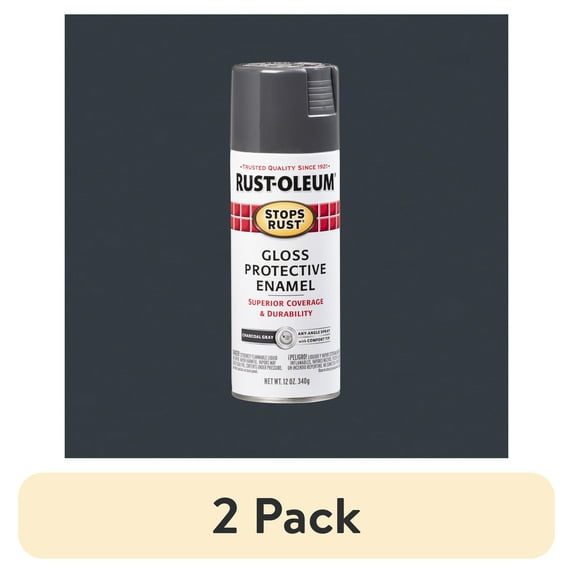 (2 pack) Charcoal Gray, Rust-Oleum Stops Rust Protective Enamel Gloss Spray Paint-7784830, 12 oz