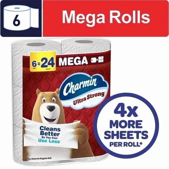 (2 pack) Charmin Toilet Paper Ultra Strong, 6 Mega Rolls