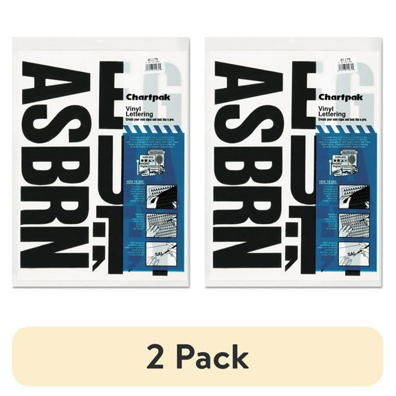 (2 pack) Chartpak Press-On Vinyl Uppercase Letters, Self Adhesive, Black, 4"h, 58/Pack