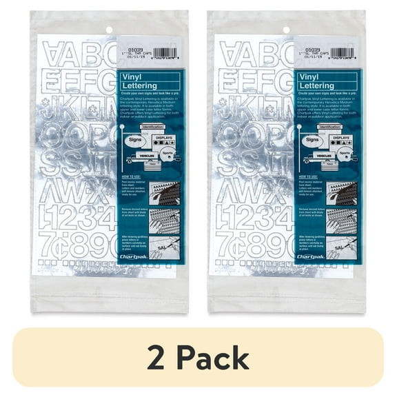 (2 pack) Chartpak Vinyl Letters – 1" Capital Letters, Metallic Silver