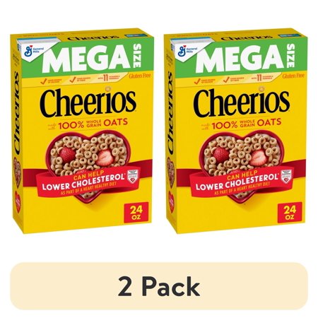 (2 pack) Cheerios, Heart Healthy Gluten Free Breakfast Cereal, Mega Size, 24 oz