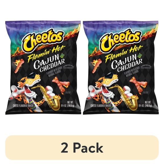 (2 pack) Cheetos Crunchy Flamin' Hot Cajun Cheddar Flavored Snacks, 8.5 oz Bag