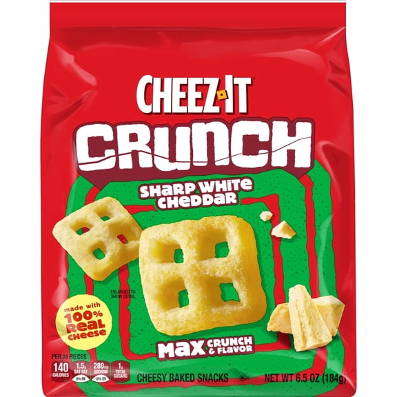 2 pack Cheez-It Crunch Sharp White Cheddar Cheesy Baked Snacks, Lunch Snacks, 6.5 oz