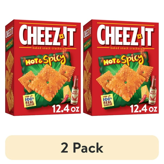 (2 pack) (2 pack) Cheez-It Hot and Spicy Cheese Crackers, Baked Snack Crackers, 12.4 oz