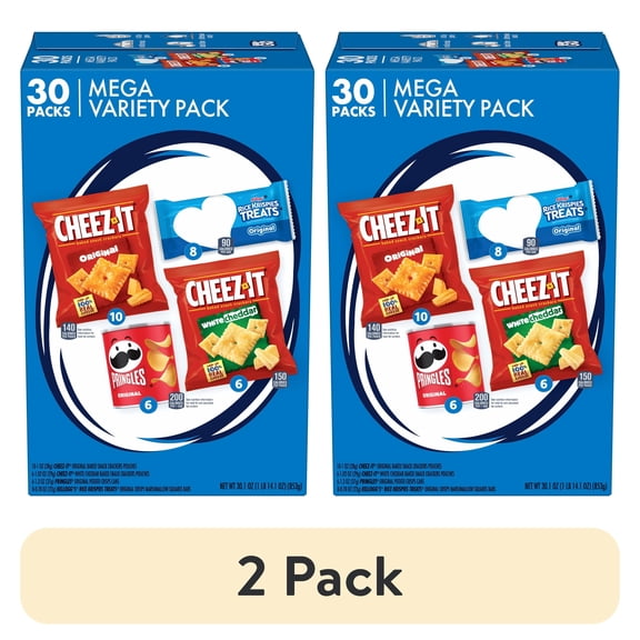 (2 pack) Cheez-It, Pringles & Rice Krispies Variety Pack Lunch Snacks, 30.1 oz, 30 Count