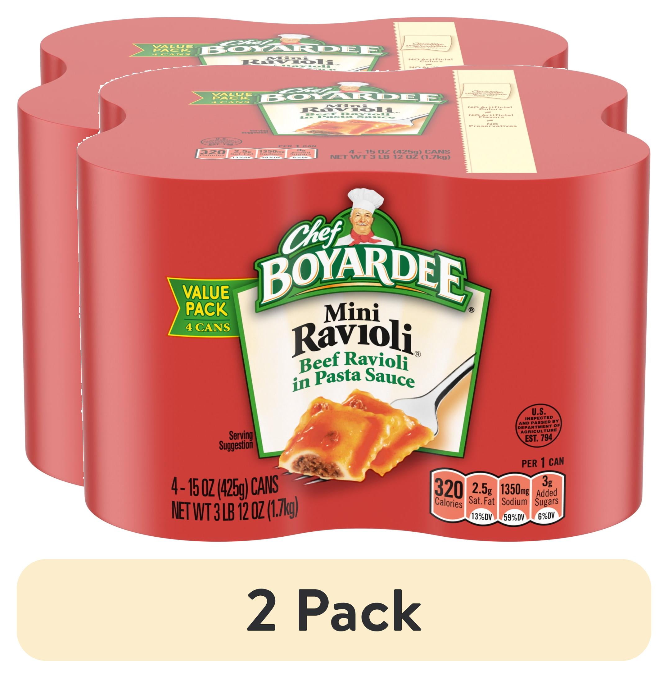 (2 pack) Chef Boyardee Mini Ravioli, Beef Ravioli in Pasta Sauce, Ready-to-Eat Meal, 15 oz. Can (Pack of 4)
