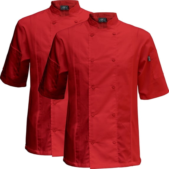 (2 pack) Chef Code Cool Breeze Side Vent Chef Coat, Red, XS
