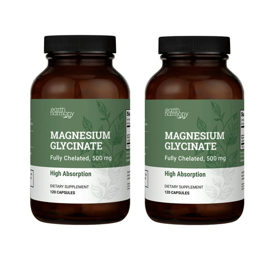 (2 pack) Chelated Magnesium Glycinate Powder Capsules 500 mg - Gluten-Free - 120 Capsules