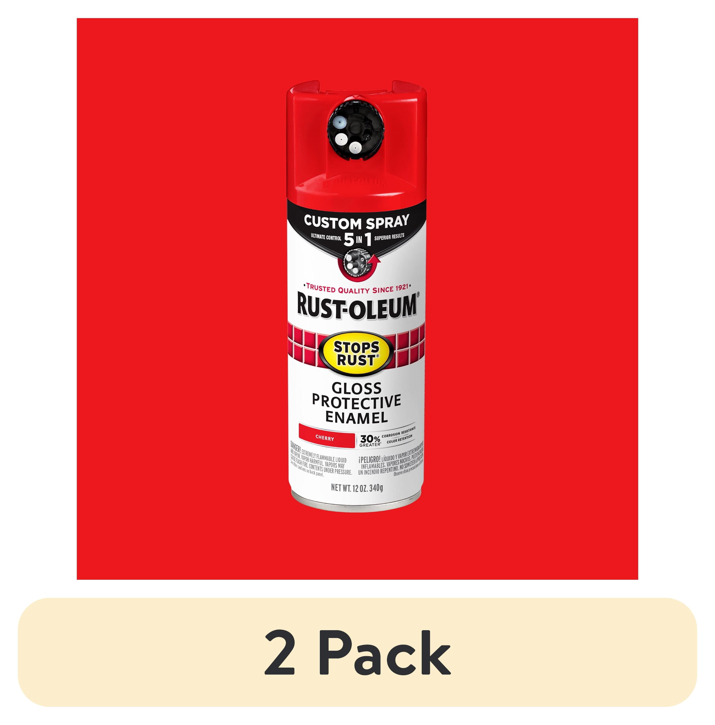 (2 pack) Cherry, Rust-Oleum Stops Rust Custom Sprays 5 in 1 Gloss Spray Paint-376889, 12 oz