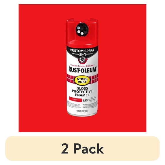 (2 pack) Cherry, Rust-Oleum Stops Rust Custom Sprays 5 in 1 Gloss Spray Paint-376889, 12 oz