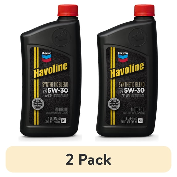 (2 pack) Chevron Havoline 5W-30 Synthetic Blend Motor Oil, 1 Quart