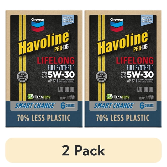 (2 pack) Chevron Havoline Lifelong 5W-30 Full Synthetic Motor Oil, 6 Quarts (Smart Change Box)