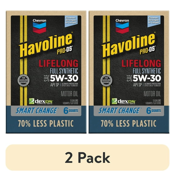 (2 pack) Chevron Havoline Lifelong 5W-30 Full Synthetic Motor Oil, 6 Quarts (Smart Change Box)