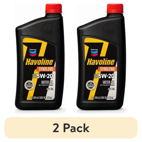 (2 pack) Chevron Havoline Motor Oil 5W-20, 1 Quart