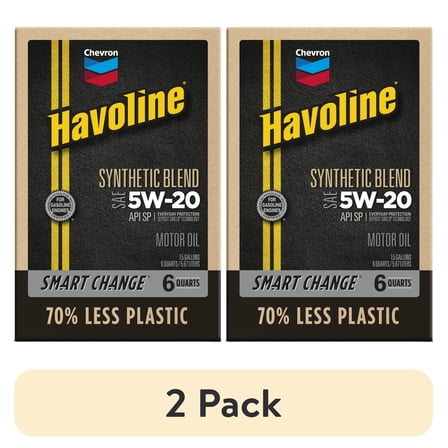 (2 pack) Chevron Havoline Synthetic Blend Motor Oil 5W-20, 6 Quart, Smart Change Box