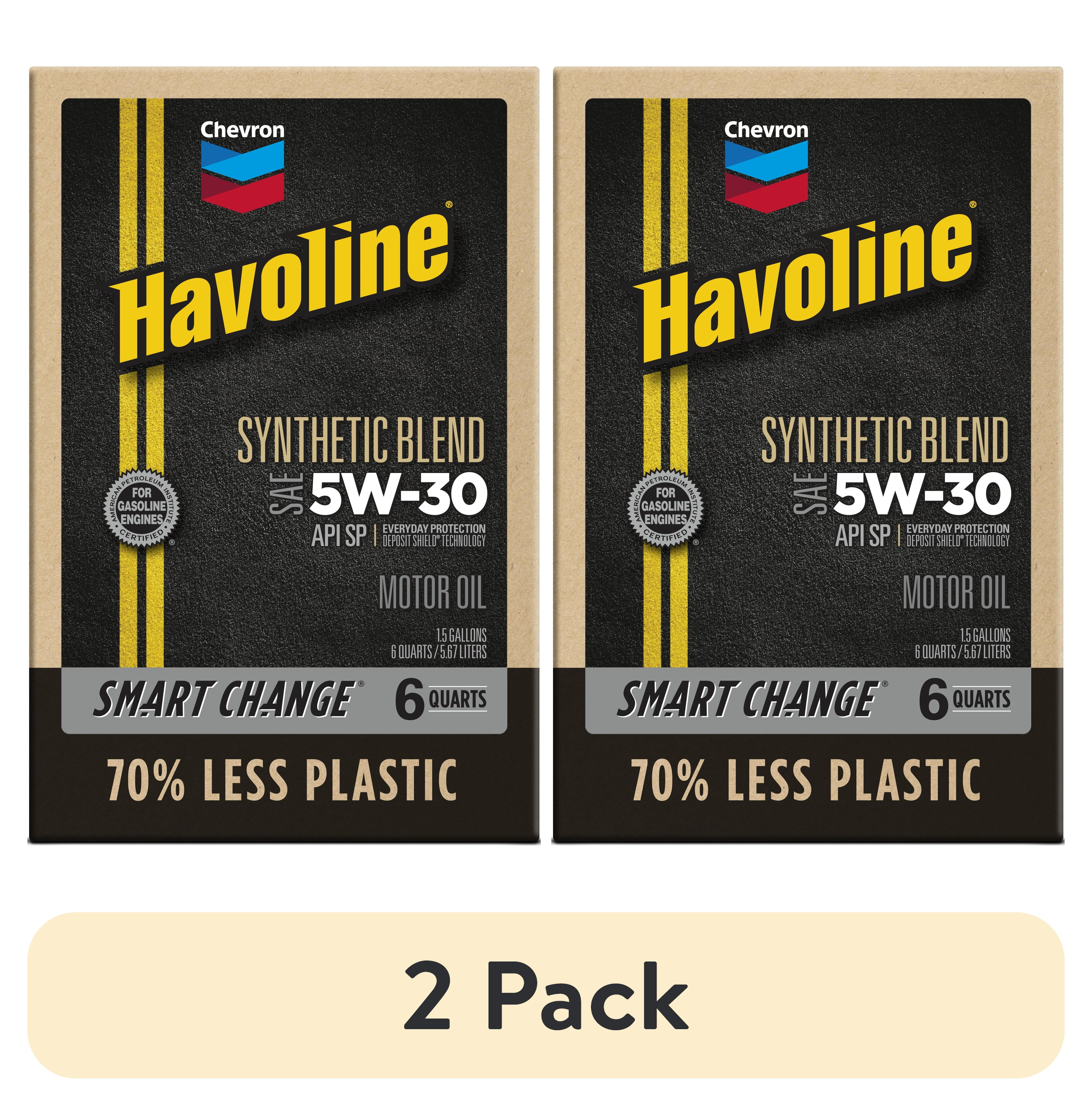 (2 pack) Chevron Havoline Synthetic Blend Motor Oil 5W-30, 6 Quart Smart Change Box
