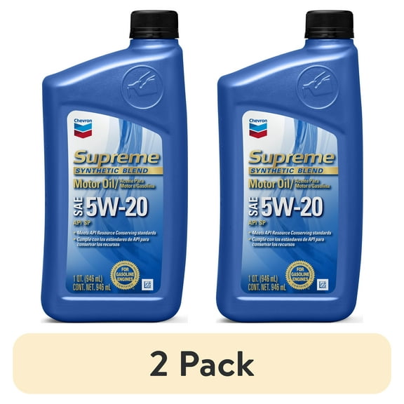 (2 pack) Chevron Supreme Synthetic Blend Motor Oil 5W-20, 1 Quart