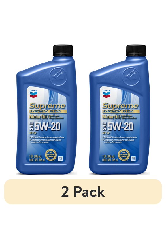 (2 pack) Chevron Supreme Synthetic Blend Motor Oil 5W-20, 1 Quart