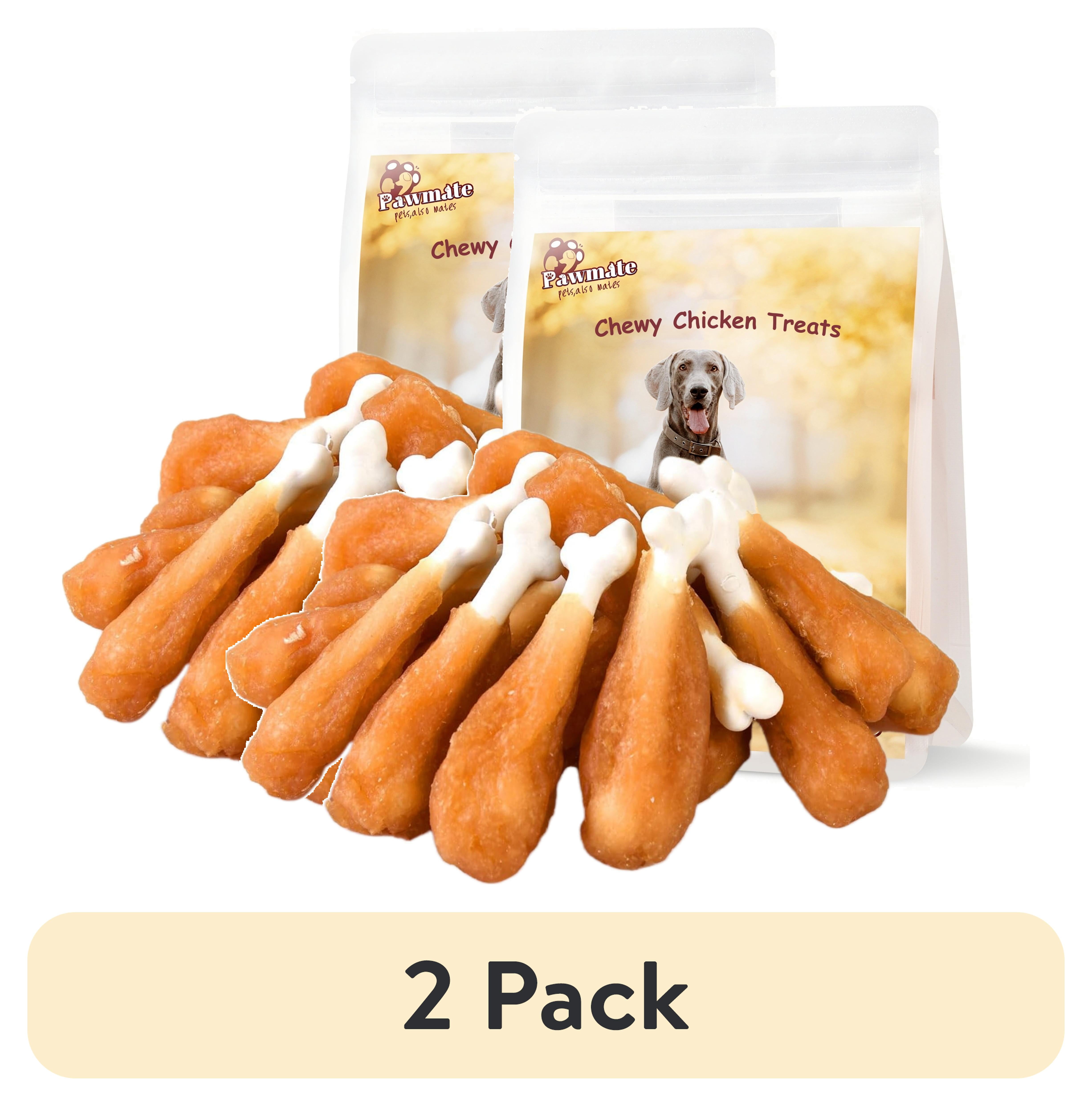(2 pack) Pawmate Chicken ＆ Calcium Bone, Rawhide Free Teeth Cleanning Treats for All Dogs, 18-19 pcs