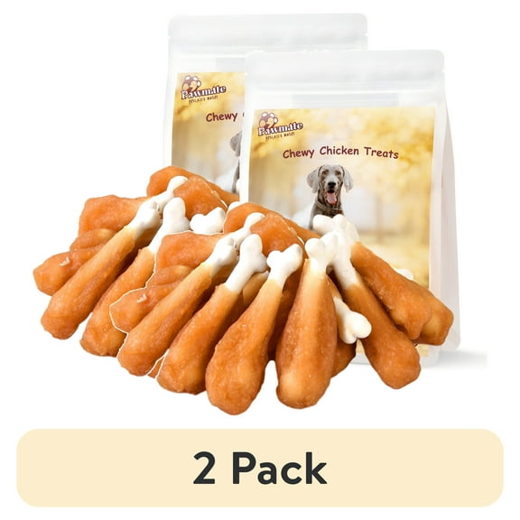 (2 pack) Pawmate Chicken Calcium Bone, Rawhide Free Teeth Cleanning Treats for All Dogs, 18-19 pcs