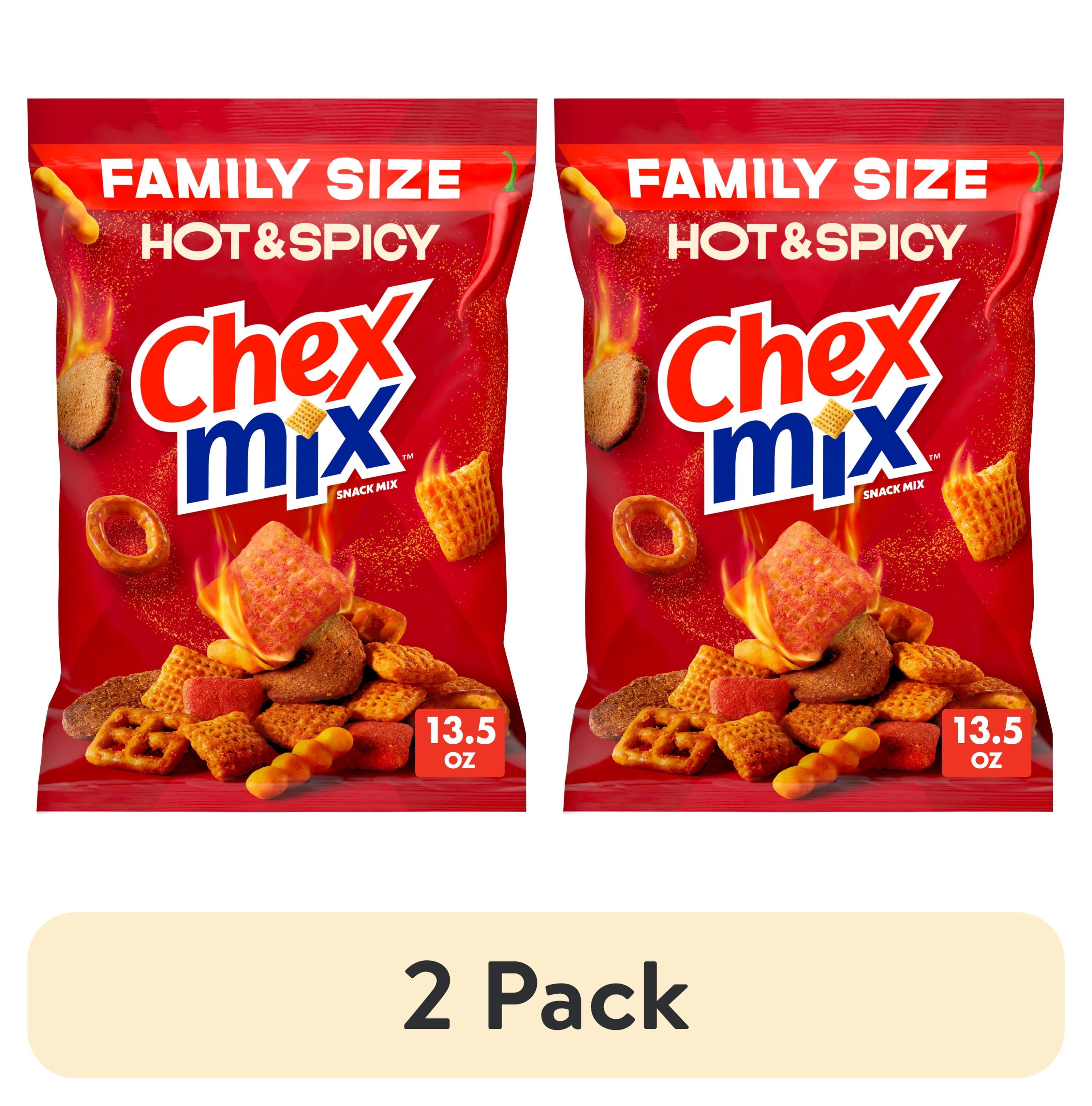 (2 pack) Chex Mix Hot and Spicy Snack Mix, Savory Snack Bag, Family Size, 13.5 oz