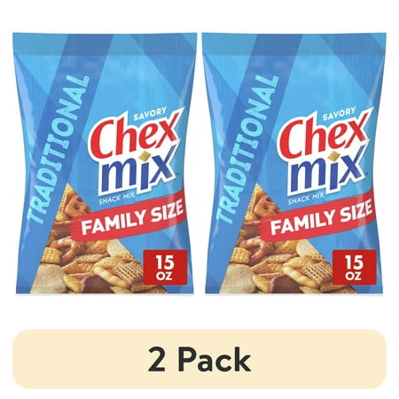 (2 pack) Chex Mix Traditional Savory Snack Mix, Family Size, 15 oz Bag