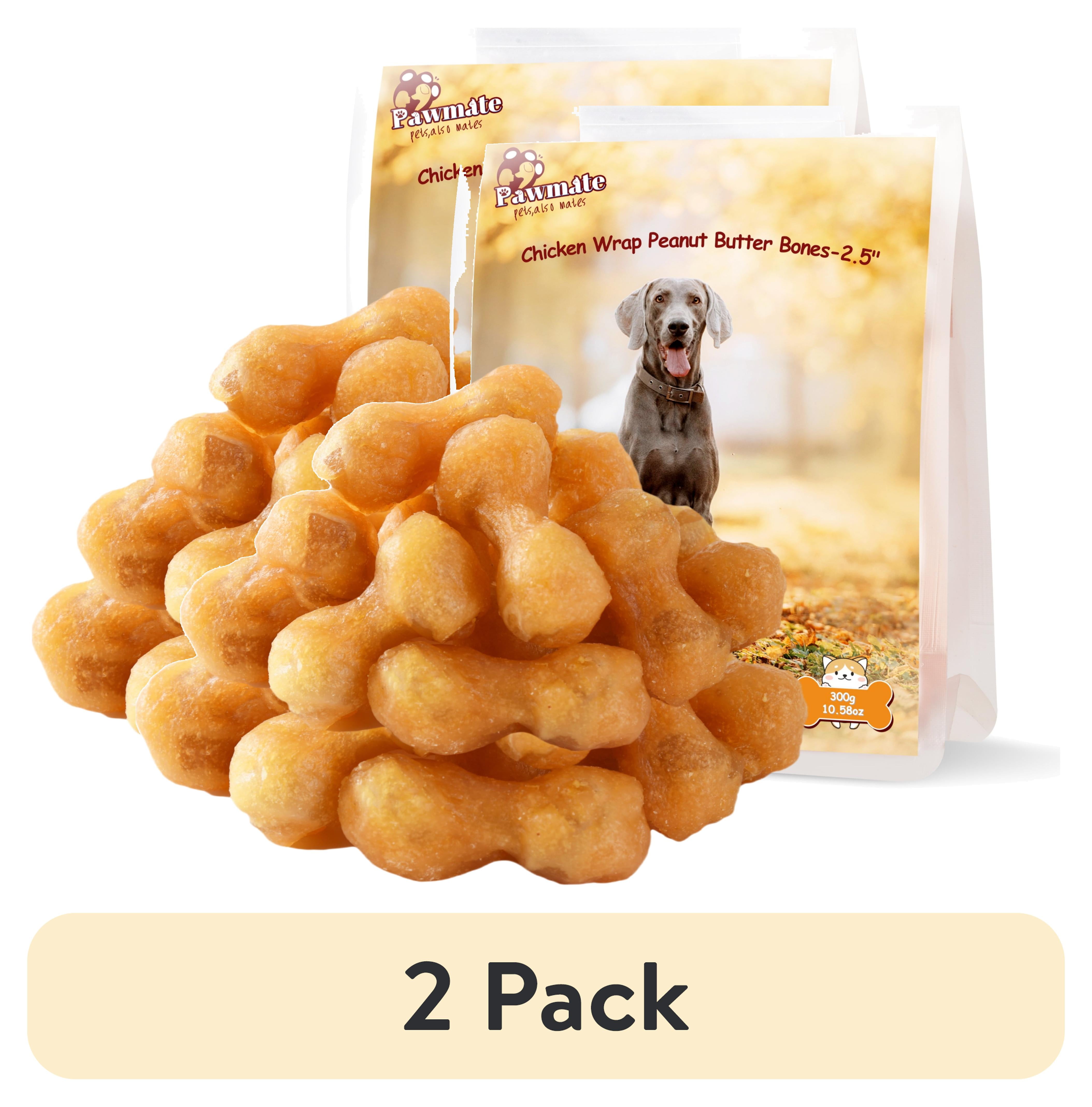 (2 pack) Pawmate Chicken ＆ 2.5" Peanut Butter Bones Dog Treats, Low Fat Natural Treats for All Dogs, 11oz