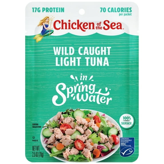 (2 pack) Chicken of the Sea Wild Caught Light Tuna in Spring Water Packet 2.5 oz