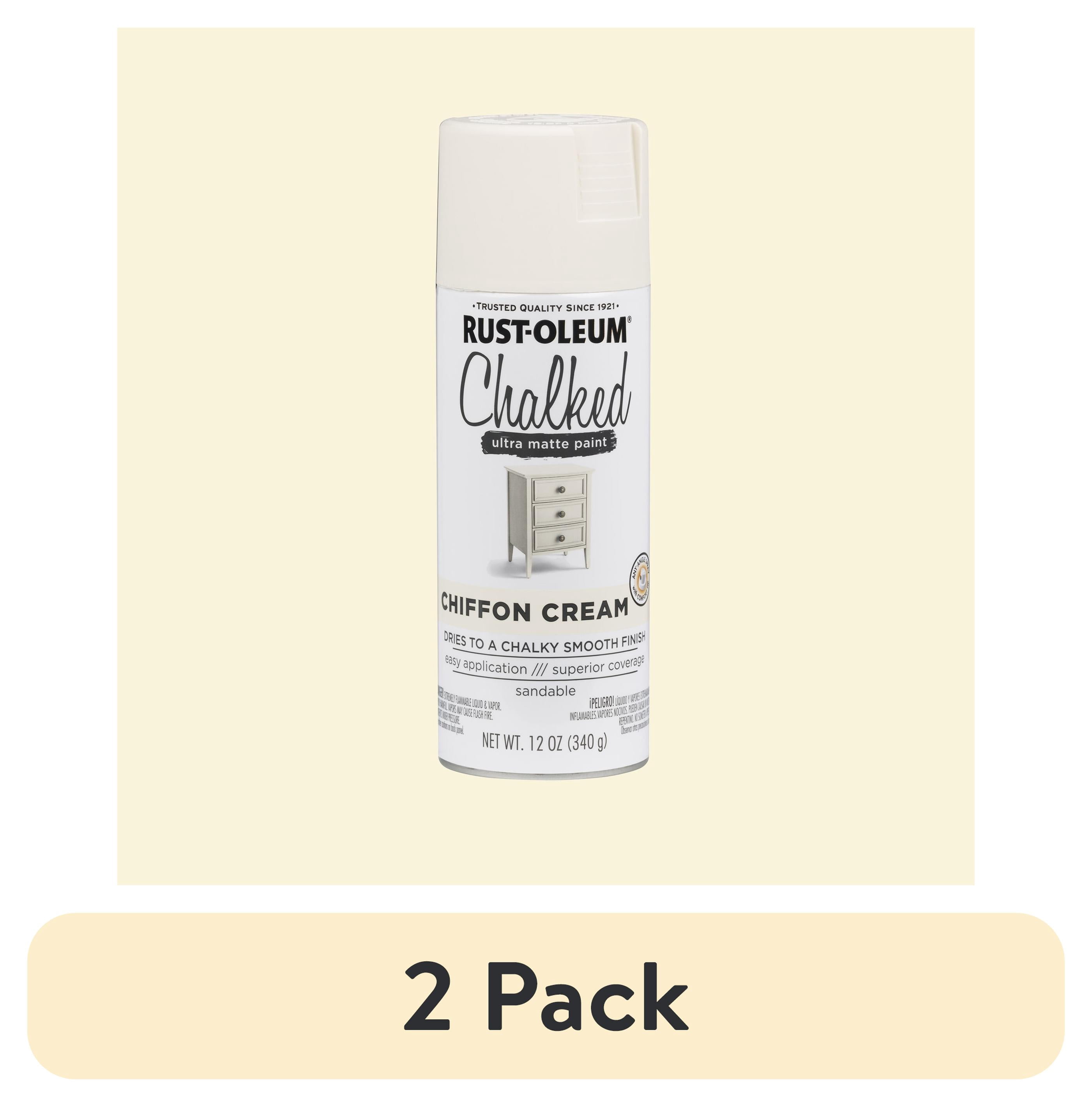 (2 pack) Chiffon Cream, Rust-Oleum Chalked Ultra Matte Spray Paint-302596, 12 oz