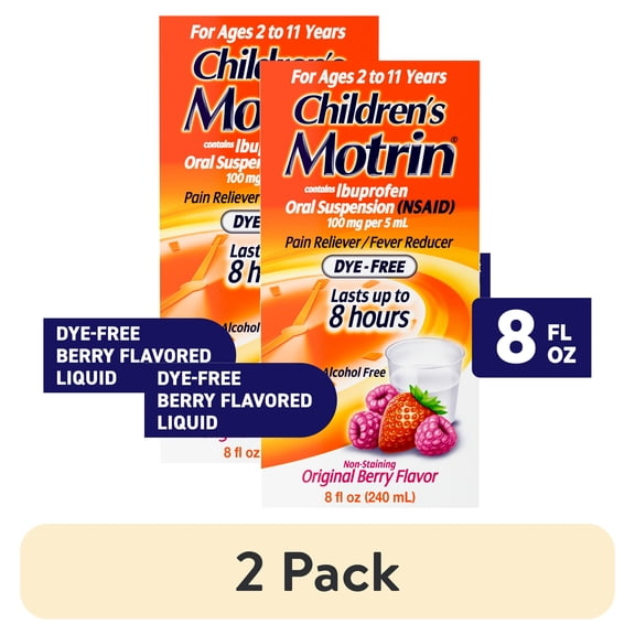 (2 pack) Children's Motrin Ibuprofen Kids Medicine, Berry Flavored, 8 fl. oz